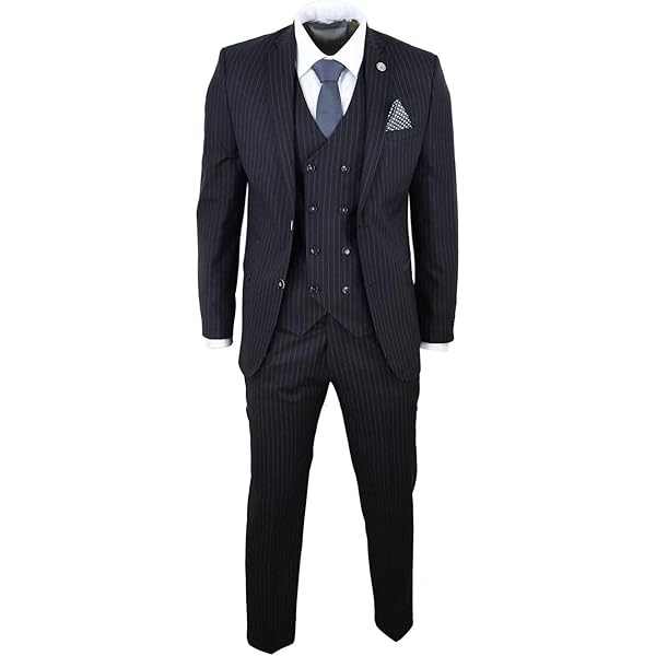 Men's Classic Navy Blue Suit 3 Piece Tailored Fit Vintage